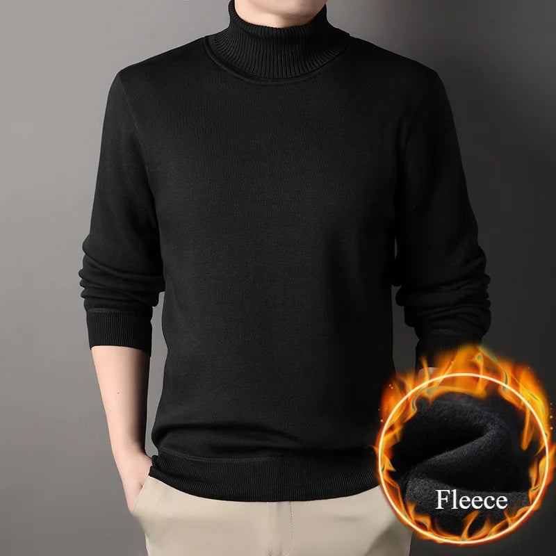 Men's Autumn Winter New Turtleneck Sweater Warm Cozy Solid Color Casual Bottom Knitted Pullovers Male Fashion Knitwear