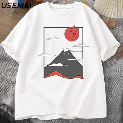 Funny Cat Graphic T Shirts Japanese Cat Graphic Tee Cotton Printed Short Sleeve Tees Men Women Harajuku Hight Qualty Clothes
