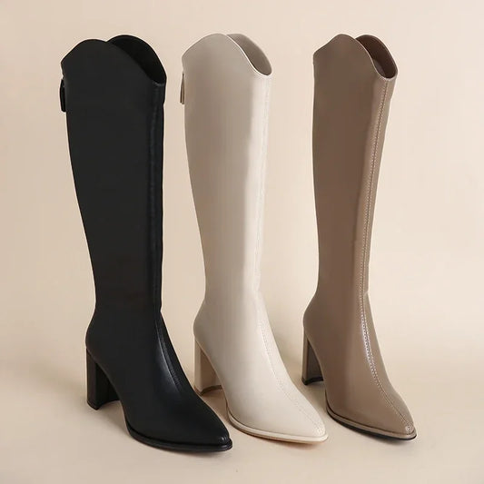 Plus Size 34-43 New Women Boots Zipper Thick High Heels Simple Thick High Heels Autumn Winter Boots Knee High Botas.
