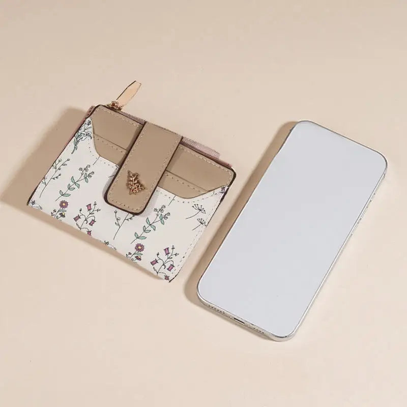 Slim Pu Leather Short Wallet Ins Multi Card Zipper Coin Wallet Strap Small Flower Card Bag Wallet Zipper Strap Women's Girl.