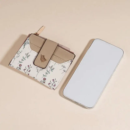 Slim Pu Leather Short Wallet Ins Multi Card Zipper Coin Wallet Strap Small Flower Card Bag Wallet Zipper Strap Women's Girl.