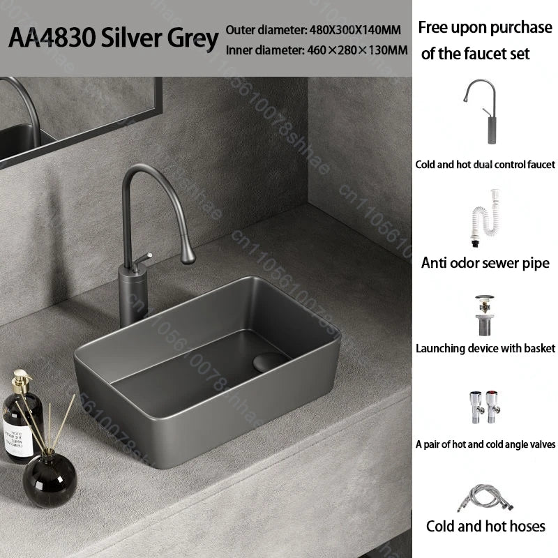 Luxuriöses Keramikgefäßwaschbecken, quadratisches Badezimmerwaschbecken, Arbeitsplatte, Kunstwaschbecken für Waschtischplatte, Keramik-Badezimmerwaschbecken für den Heimgebrauch