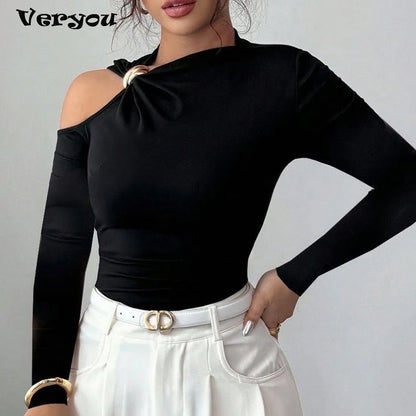 Fashion Women Blouses Sexy Cold Shoulder Skinny Top Elegant Long Sleeve Shirt Women Sexy Tops Female All Match Shirt Black.