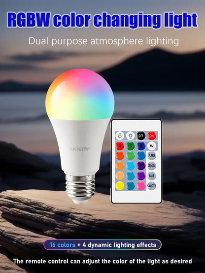 E27 RGB LED Bulb Base 24 Key Remote Control Dimmable 10W RED Blue AC220V 110V Colorful Change for Bedroom Living Room Desk Lamp.