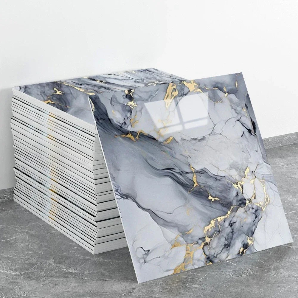 10PCS Waterproof 3D Ceramic Tile Sticker Imitation Marble Self Adhesive Wall Floor Sheet for Home Renovation Decoration Use