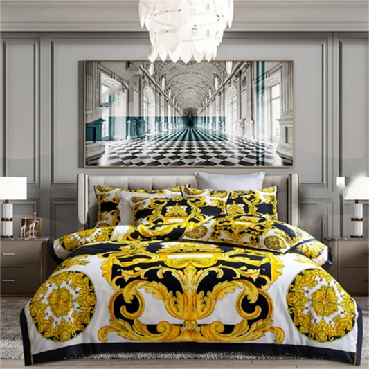 Luxury Baroque Style Bedding Set Digital Printing Queen King Size Duvet Cover Set Linen Pillowcases Home Textile.