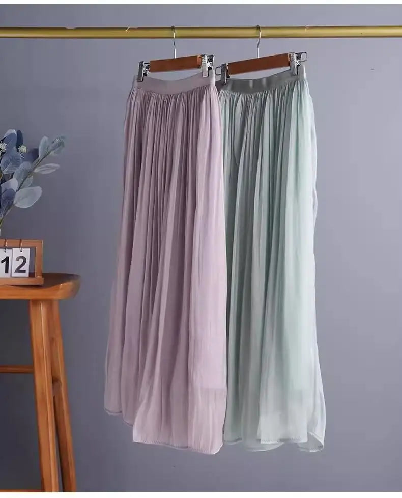 2025 Spring/Summer New Luster  A-line Women Skirt Solid Color High Waist French Paris Style Elegant Asymmetrical Skirt.