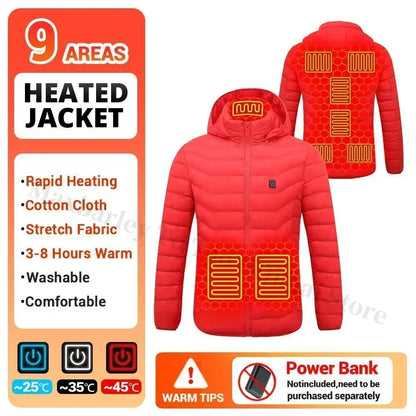 21 Areas Heating Jacket Men Winter USB Electric Heated Coat Functional Self Heating Clothes Outdoor Snow Ski Thick Padded Jacket