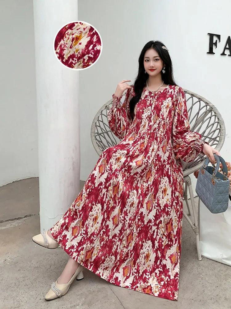 Kleid Frauen Kleidung plus Größe Frühling Sommer böhmischen Strand koreanischen Stil Blumen Vintage Vestidos Robe lose Kleider übergroß.