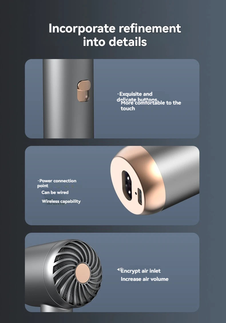 Wireless charging hair dryer for household use, high-speed negative ion hair dryer, high-power bladeless hair care, quick drying