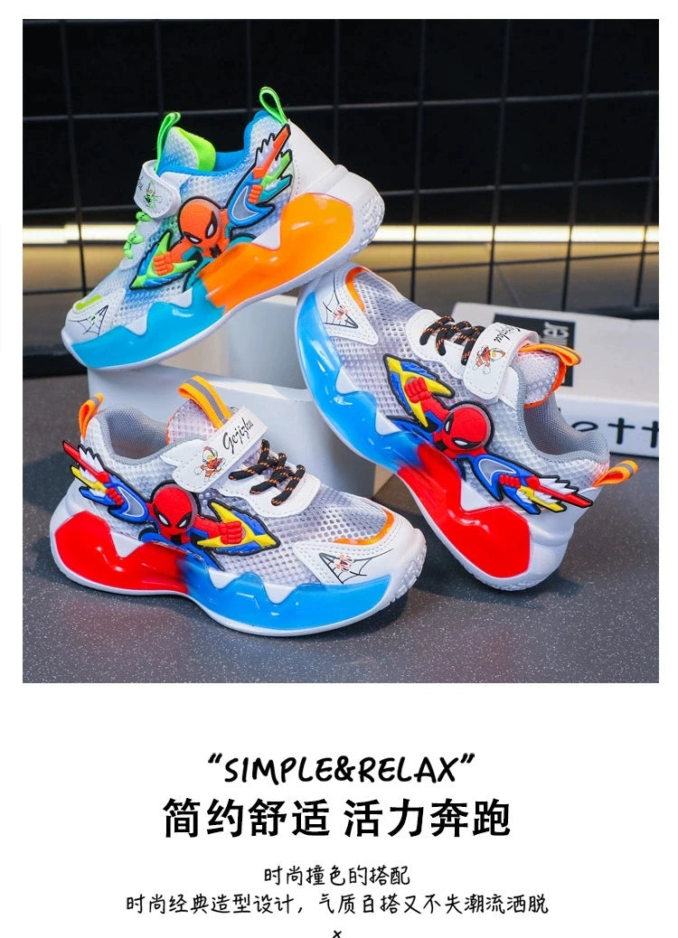 Disney Children's Shoes Fashion Cartoon Spiderman Sneakers for Boys Breathable Sport Shoes Anti-slip Toddler Shoes Student Shoes.