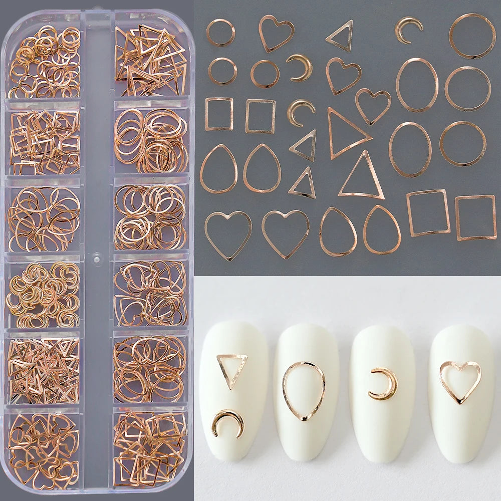 12Grids Moon Star Nails Gold Metallic Nail Sequins Charms 3D Nail Art Tips Decoration  3D Metal Moon Star Sun Bead Rivet Nail Je