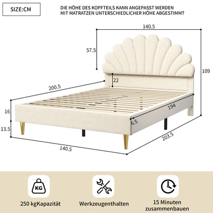 Rosahqnda Kinderbett Einzelbett Polsterbett 90x200cm Blumenkopfteil und Lattenrost aus Stoff für Mädchen ohne Matratze