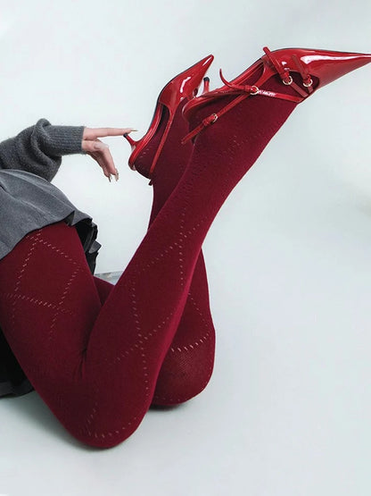 Talenza Autumn Winter Leggings Women's Solid High Waist Slim Sexy Warm Pantyhose Super Elastic Y2k Hollow Tights Women's Socks