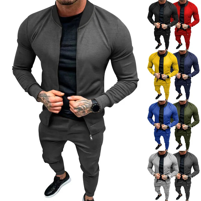 Amazon 2024 European and American men's clothing fitness sports trend outdoor leisure men's zipper suit.
