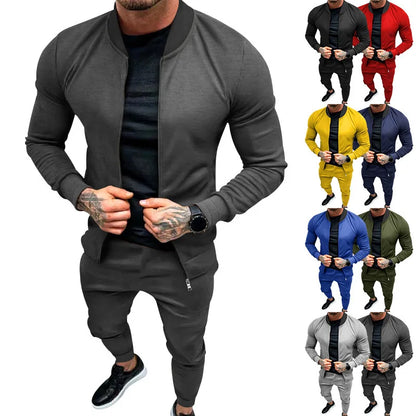 Amazon 2024 European and American men's clothing fitness sports trend outdoor leisure men's zipper suit.