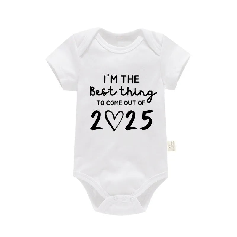 „I'm the Best Thing 2025, Neugeborene Babykleidung, weiße Baumwolle, Sommer-Bodys für Kleinkinder, kurzärmeliger Strampler für Jungen und Mädchen.