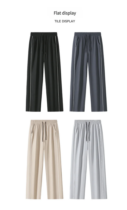 Summer ice silk thin section pants men's Hong Kong style loose splicing casual sports wide-legged pants elastic speed pants