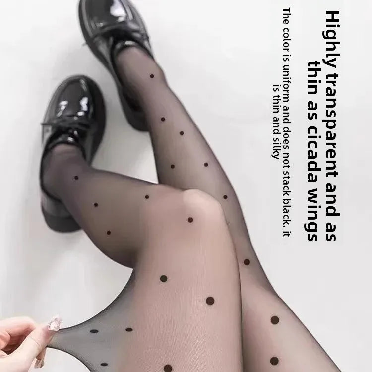 Thin Summer Black Silk Stockings Women's High Transparent Anti-Catch Wear-Resistant Polka Dot Design Comfortable Underwear.