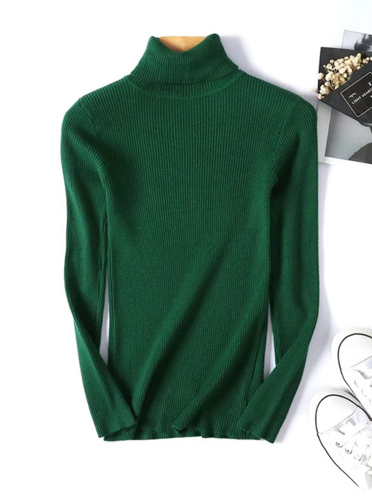 Neue Herbst Winter Frauen Gestrickte Rollkragenpullover Casual Weiche Polo-neck Jumper Mode Schlanke Elastizität Solide Rippen Pullover