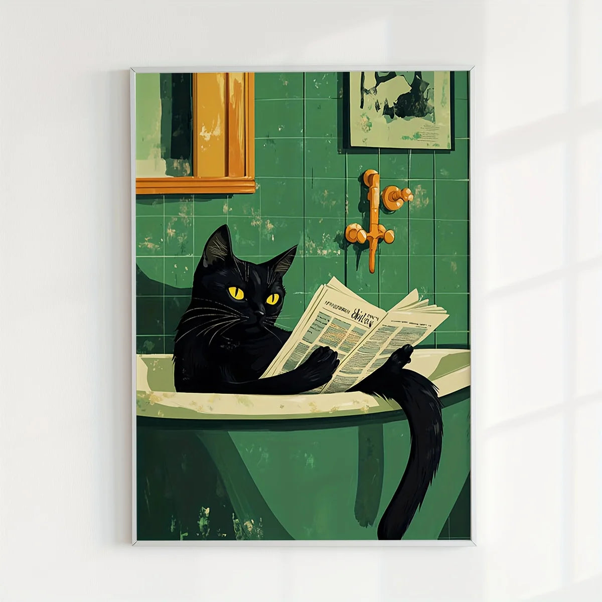Set of 6 Unframed Cat Bathroom Canvas Prints - Whimsical & Funny Black Cat Wall Art Posters for Home Decor, Perfect for Livin.