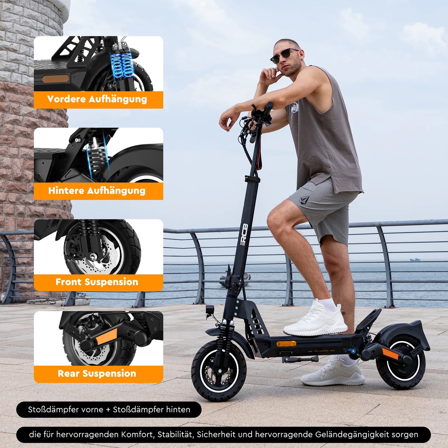 RCB Electric Scooter D5/D5 PRO ABE (premium version), NFC/Indicator/APP, 500W Motor Peak 1600, 10" Commuting E Scooter for Adult.