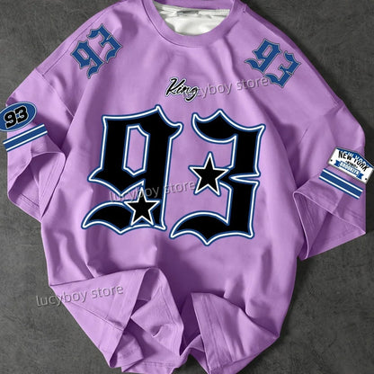 2025 NEW Man O-Neck Sportwear Racing Football Tee Mens KING NO.93 Printed Short Sleeve T Shirt Vintage Casual Tops Men Clothes.