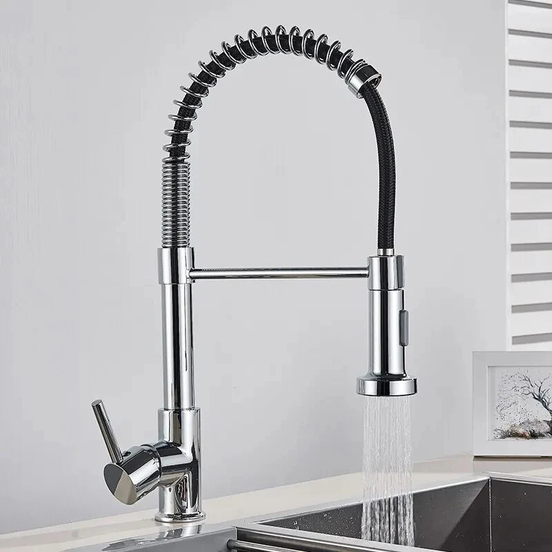 Matte Black Pull Down Kitchen Faucet Chrome Dual Modes Nozzle Hot Cold Water Mixer Crane Tap Brass Spring Kitchen Sink Faucets