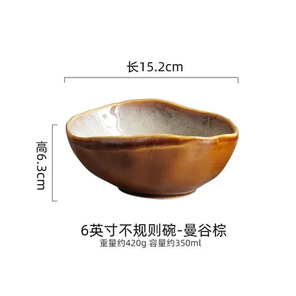 Irregula Ceramic Beef Plate Rice Noodles Soup Bowl Breakfast Bread And Beef Egg Plate.