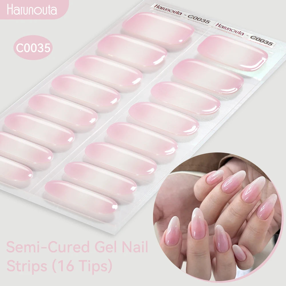 Harunouta Gradient Semi Cured Gel Nail Sticker Long-Lasting UV Nail Sticker UV/LED Extension Gel Nail Foil Gel Polish Full Cover