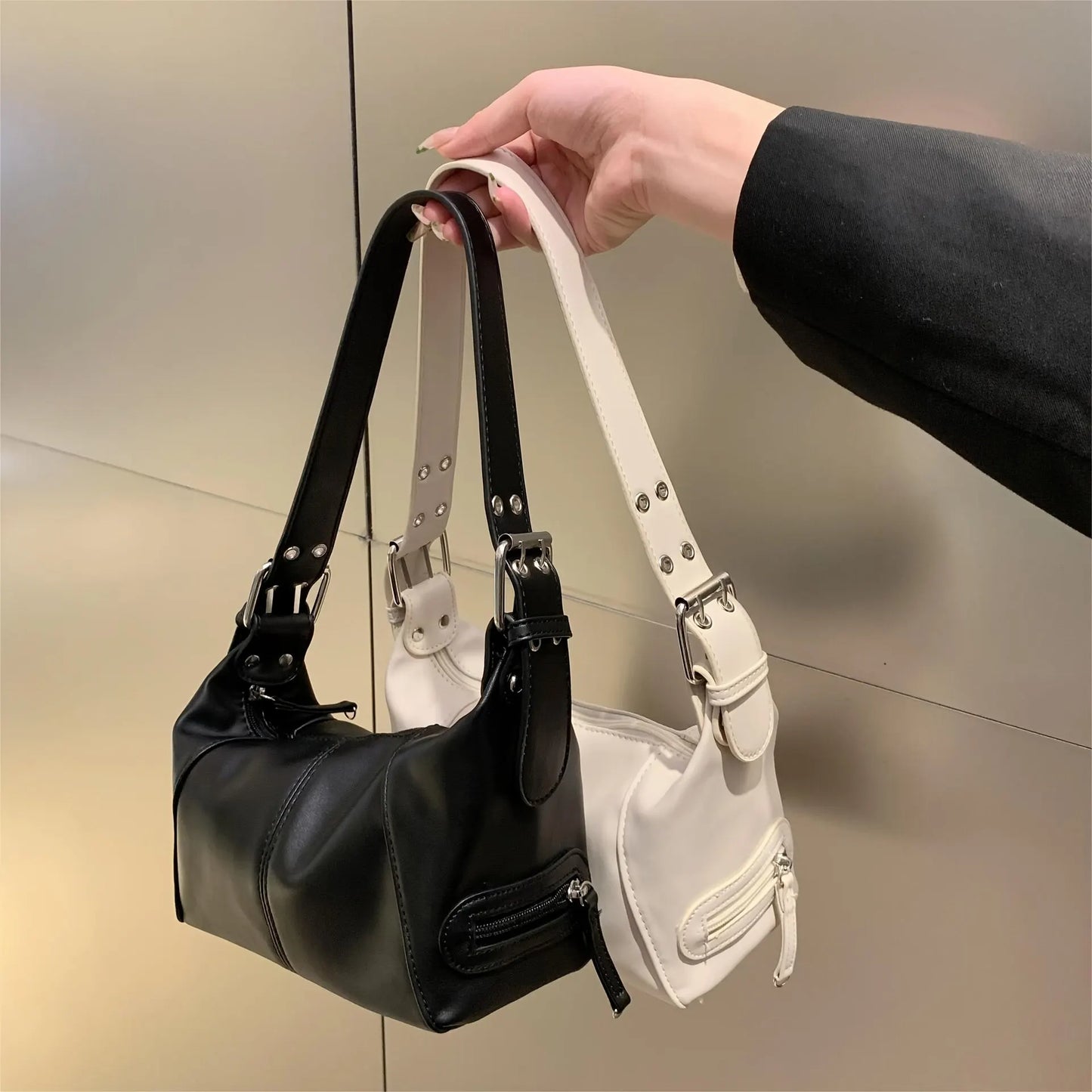 Y2K Style Shoulder Bag For Women Trendy Motorcycle Handbag Minimalist Shoulder Purse For Girls Street Wear.
