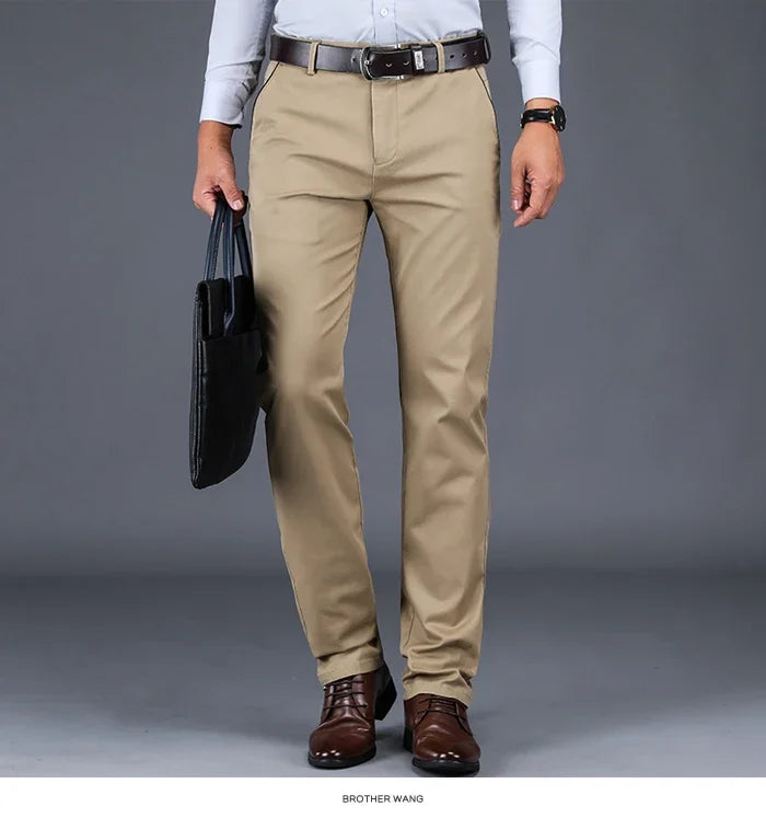 2024 neue 98% Baumwolle Casual Hosen Männer Kleidung der Klassischen Gerade Lose Hohe Taille Elastische Hose Männliche Marke Kleidung.