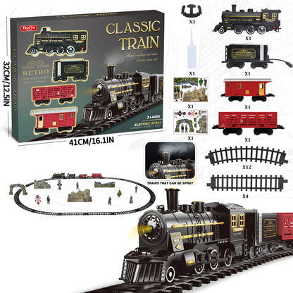 Kids Electric Steam Train Toy Rail High-Speed Rail Parking Lot Model Family Reunion Party Game Boy EMU Birthday Gift.