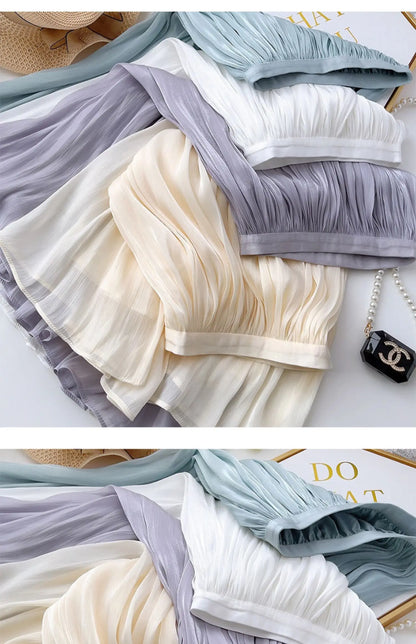 2025 Spring/Summer New Luster  A-line Women Skirt Solid Color High Waist French Paris Style Elegant Asymmetrical Skirt.