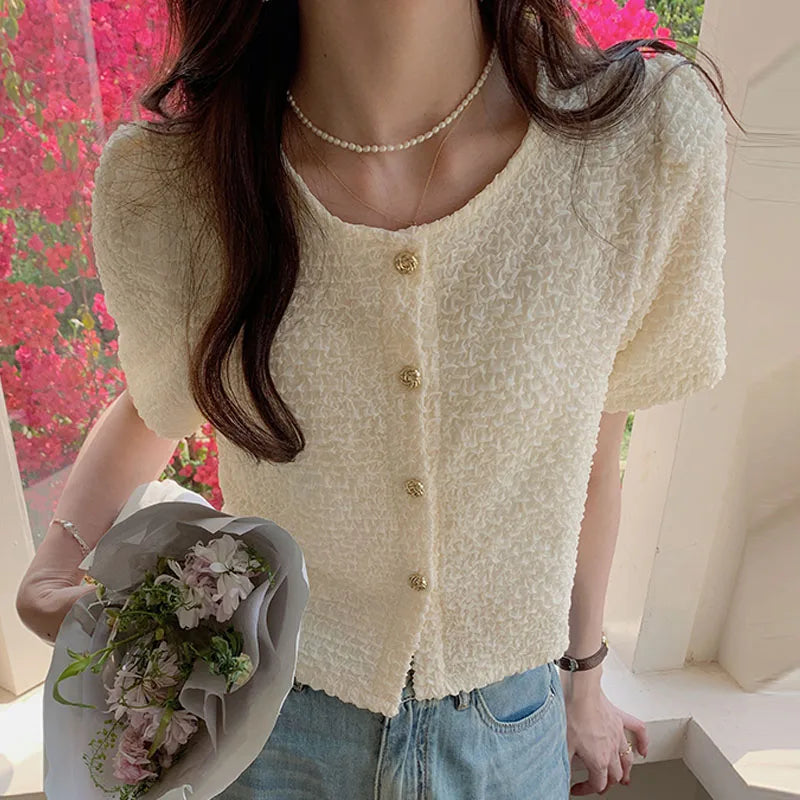 New Summer Short Sleeve O-Neck Women Shirt Sweet White Shirt Blouse Women Tops 2025 Blouses Shirts Blusas Para Mujer Blusa XL183.