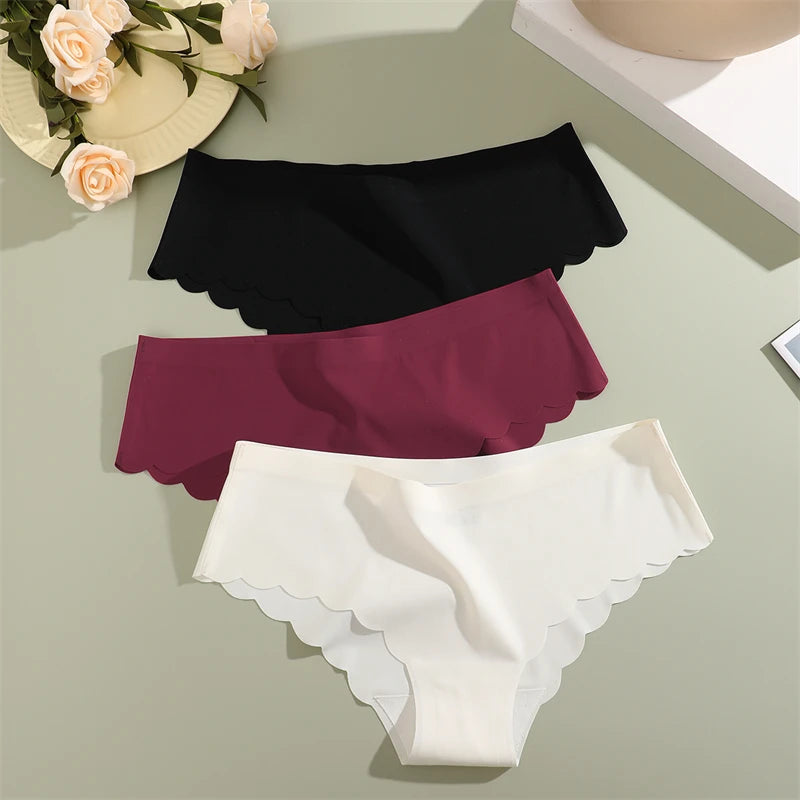 5PCS/Set Seamless Ruffle Waist Underwear for Women Sexy Ice Silk Breathable Panties Female Low Rise Stretchy Briefs Lingeries.