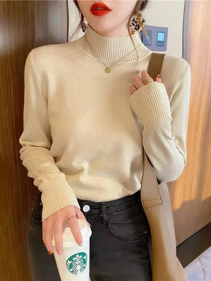 Herbst Winter Chic Bottom Pullover Frauen Mode Rollkragen Pullover Lose Langarm Gestrickte Jumper Weiche Warme Pull Femme Top