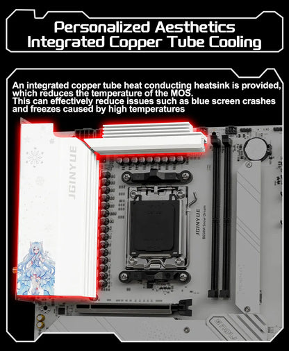 JGINYUE B650M Snow Dream AM5 DDR5 ARGB M-ATX Motherboard For Gaming PCIe 4.0×4 M.2 For CPU 9700X/9900X/7800X3D gaming pc DIY.