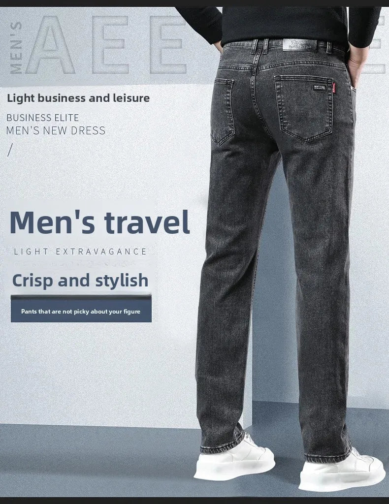 Slim Fit Casual Men's Jeans Youth Straight Leg Regular Business Elastic Long Trousers Autumn New Arrival from Mainland China.