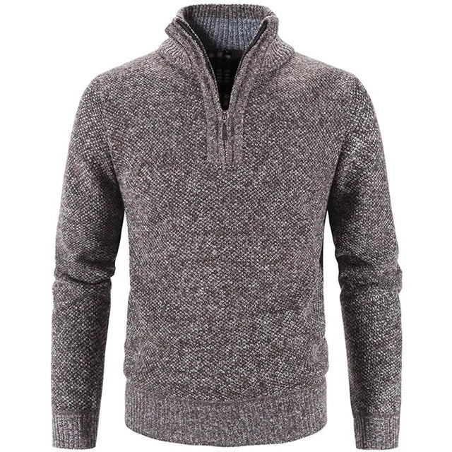 Winter Men's Fleece Thicker Sweater Half Zipper Turtleneck Warm Pullover Quality Male Slim Knitted Wool Sweaters for Spring