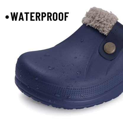 Eyriphy Classic Fur Lined Clogs For Women Waterproof Winter Fuzzy Slippers Mens Cotton Shoes For Indoor And Outdoor Rubber Soles.