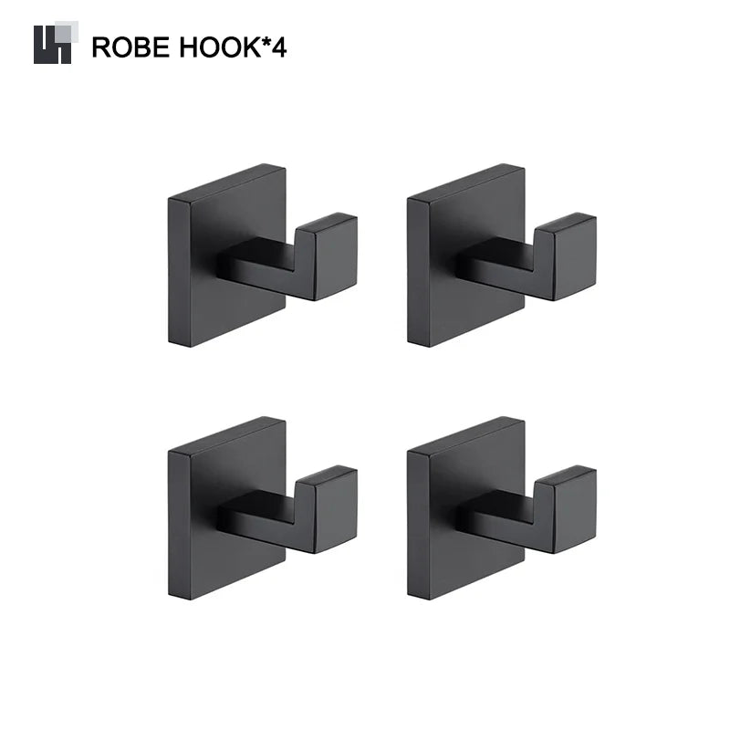 Schwarz Bad zubehör Edelstahl Set Wandre gal Handtuch halter Handtuch halter Taschentuch halter Kleider haken Toiletten bürste Anhänger