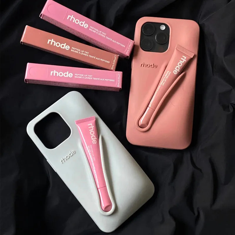 Phone Case for IPhone 15 16 14 13 12 11 Pro Max Plus 17 Air Lip Gloss Holder Silicone Shockproof Cover with Box and Lipstick.
