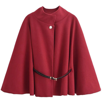 HXAO Damenjacken, übergroße Gürtel-Tunika-Jacke, Herbst-Wintermantel, weiblich, rot, braun, schwarz, Jacke, abgeschnittene Oberbekleidung mit Fledermausärmeln