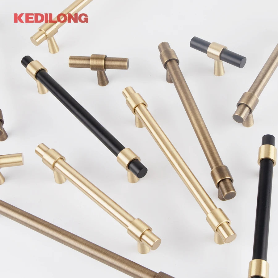 KEDLO Solid Brass Brushed Antique Brass Bronze 500mm Pull Drawer Knobs T Bar Kitchen Cabinet Handle