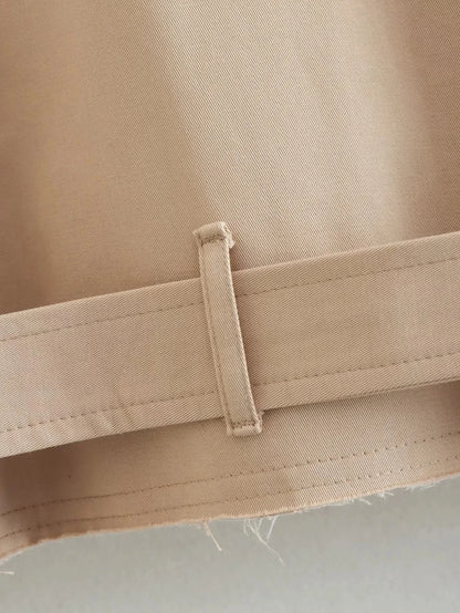 2024 Belt Cropped Trench Spring Jacket Women Vintage Streetwear Double Breasted Long Sleeve Top Female Coat Outfits.
