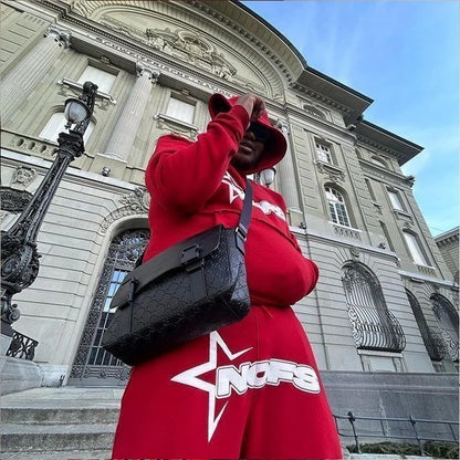 2024 New 2 Piece Set Letter Printing Streetwear Y2K Men's Hip Hop Oversized Hoodie Sweatshirt Sweatpant Casual Pants Sportswear.