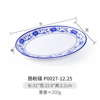 Melamine Chinese Style Blue and White Porcelain Tableware Creative Oval Dinner Plate
