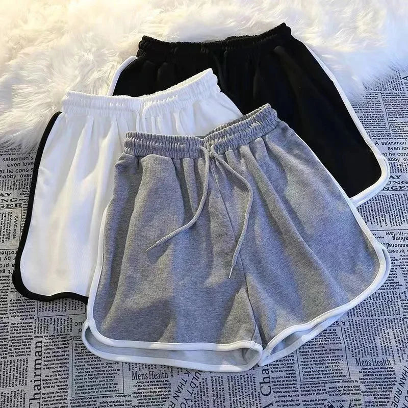Striped Sports Shorts Women Korean Fashion Casual Mini Shorts Summer Simple Loose Wide Leg Shorts Ladies New.