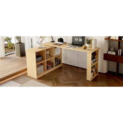 140 x 104 x 75 cm moderner multifunktionaler Büroschreibtisch, sechsfacher Aufbewahrungsschrank + Regal, perforierte Platte + Regal, austauschbare Form